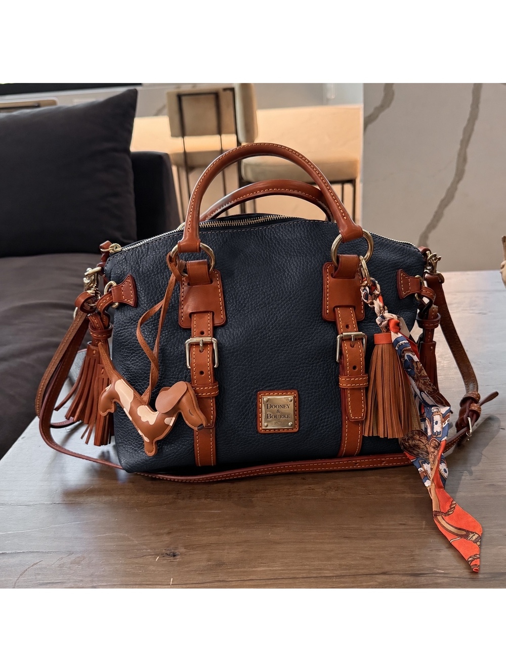 Dooney & Bourke Bristol Satchel Midnight Blue Leather + Matching Pouch